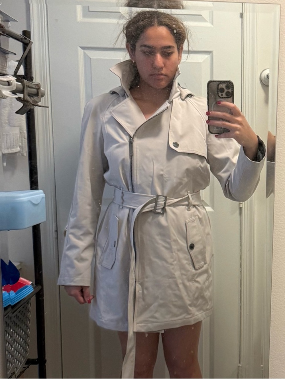 Calvin Klein Light Gray Trench Coat with Belt